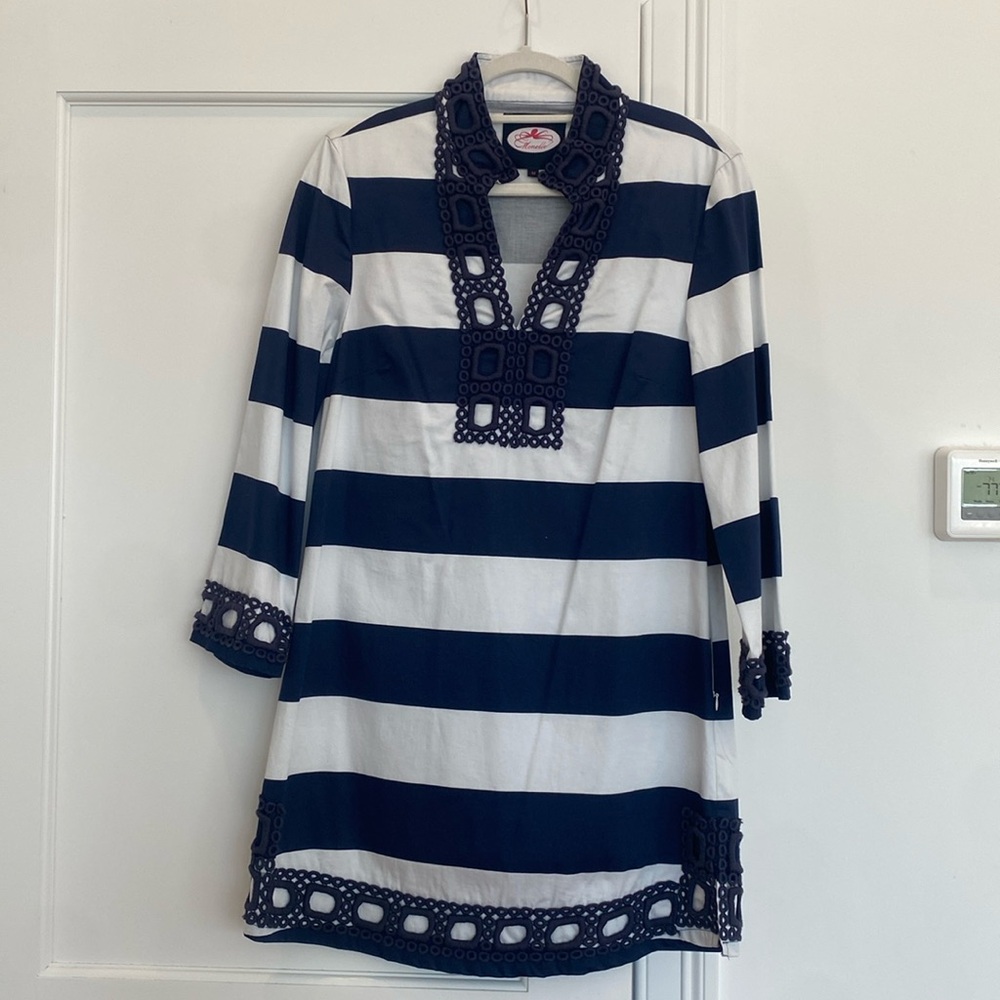 Monelle Navy Blue/White Rugby Stripe Tunic Dress